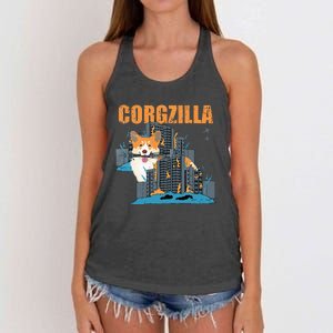 Corgzilla Funny Pembroke Welsh Corgi Pet Dog Lover Women's Knotted Racerback Tank