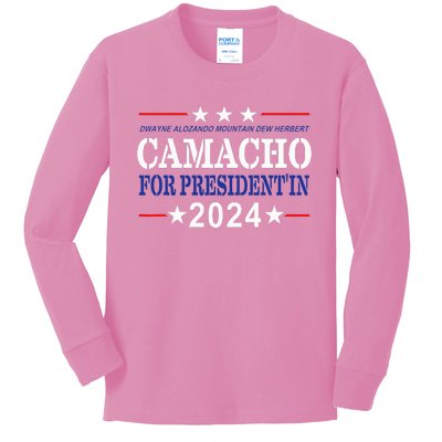 Camacho For PresidentIn 2024 Presidential Election Humor Kids Long Sleeve Shirt