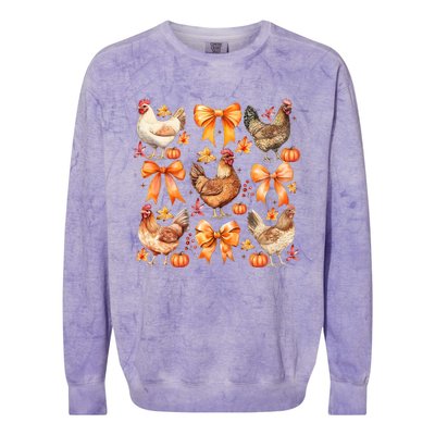 Chicken Fall Pumpkin Coquette Bow Colorblast Crewneck Sweatshirt