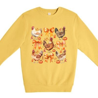 Chicken Fall Pumpkin Coquette Bow Premium Crewneck Sweatshirt