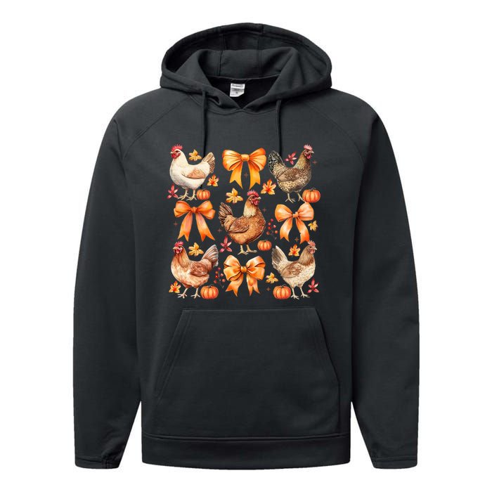 Chicken Fall Pumpkin Coquette Bow Performance Fleece Hoodie