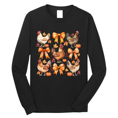 Chicken Fall Pumpkin Coquette Bow Long Sleeve Shirt