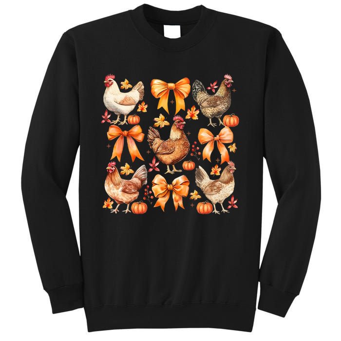 Chicken Fall Pumpkin Coquette Bow Sweatshirt