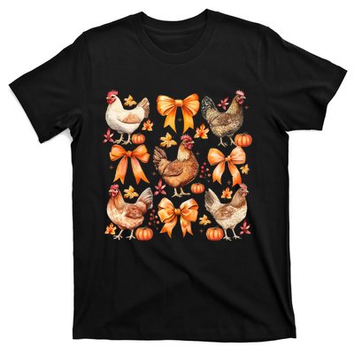 Chicken Fall Pumpkin Coquette Bow T-Shirt