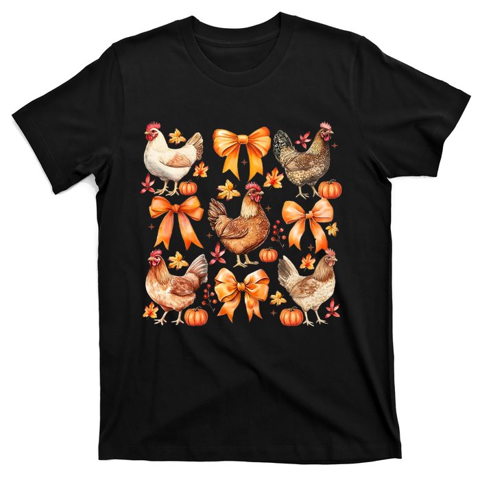 Chicken Fall Pumpkin Coquette Bow T-Shirt