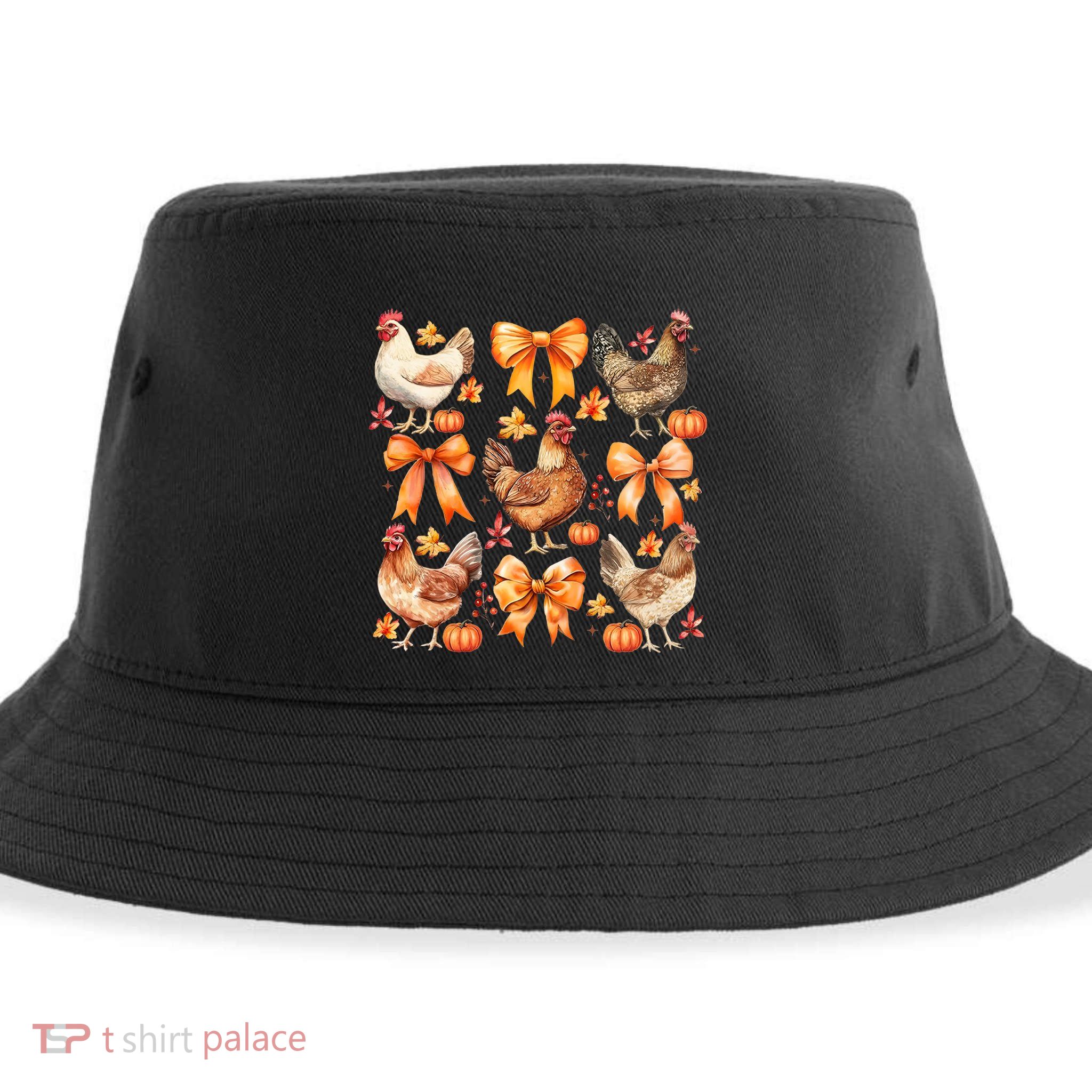 Chicken Fall Pumpkin Coquette Bow Sustainable Bucket Hat