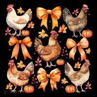 Chicken Fall Pumpkin Coquette Bow Sustainable Bucket Hat