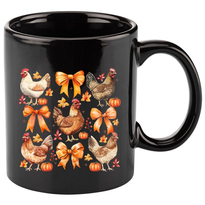 Chicken Fall Pumpkin Coquette Bow 11oz C Handle Ceramic Mug