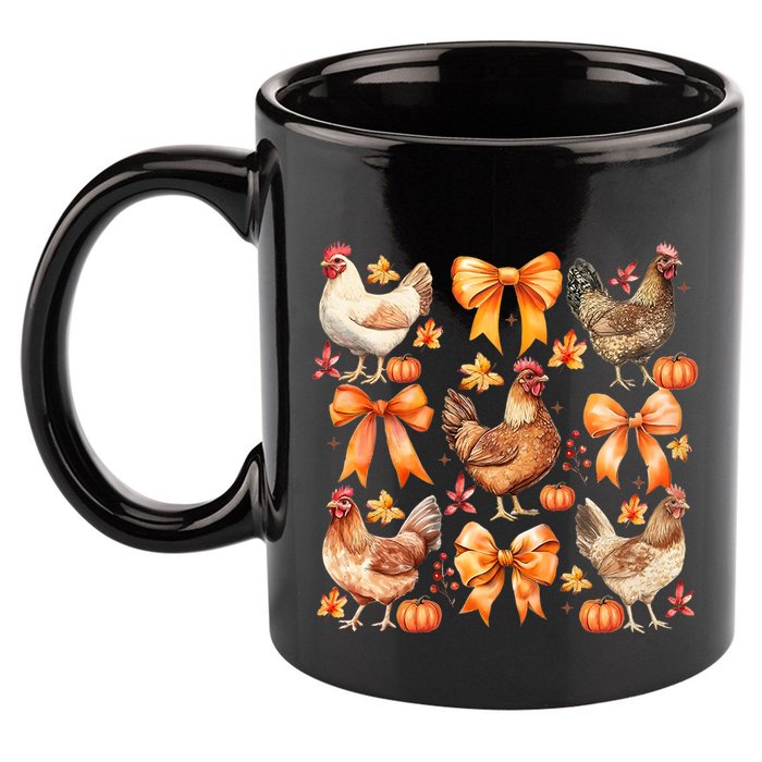 Chicken Fall Pumpkin Coquette Bow 11oz C Handle Ceramic Mug