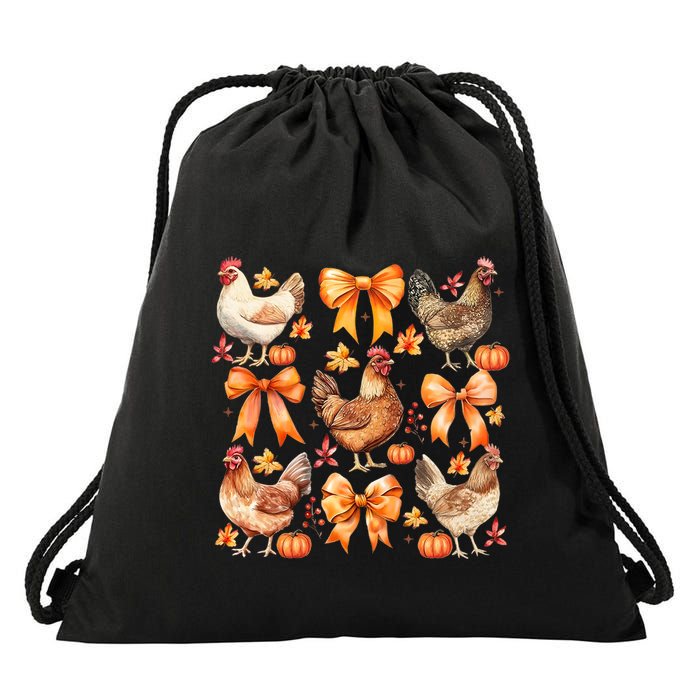 Chicken Fall Pumpkin Coquette Bow Drawstring Bag