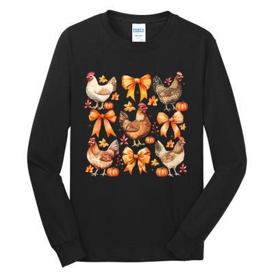 Chicken Fall Pumpkin Coquette Bow Tall Long Sleeve T-Shirt