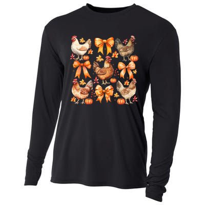 Chicken Fall Pumpkin Coquette Bow Cooling Performance Long Sleeve Crew