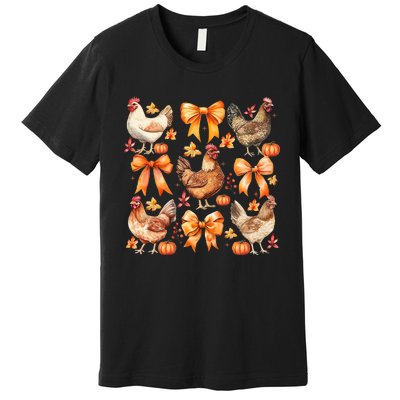 Chicken Fall Pumpkin Coquette Bow Premium T-Shirt