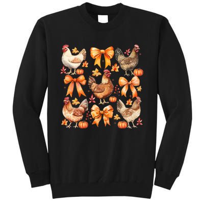 Chicken Fall Pumpkin Coquette Bow Tall Sweatshirt