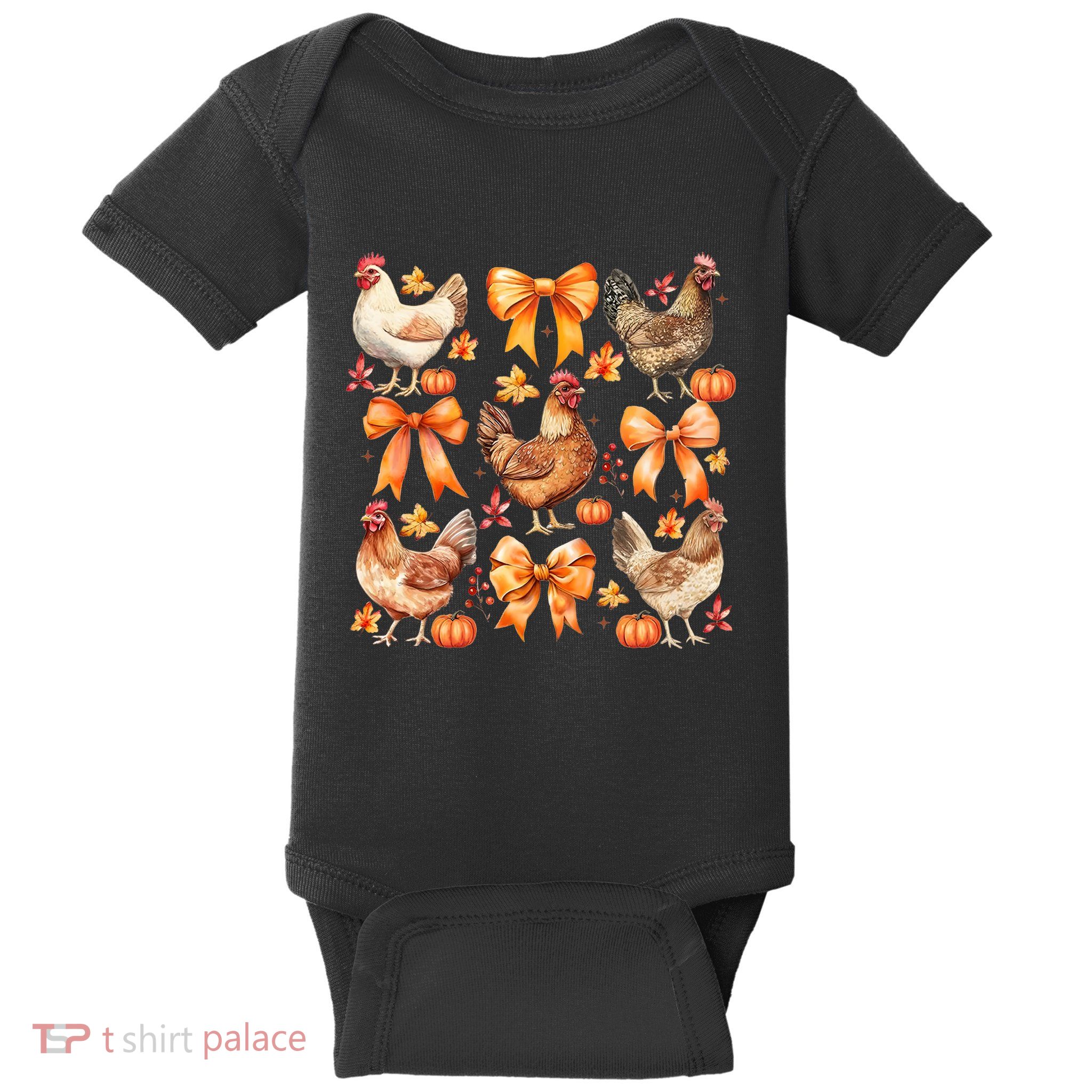 Chicken Fall Pumpkin Coquette Bow Baby Bodysuit