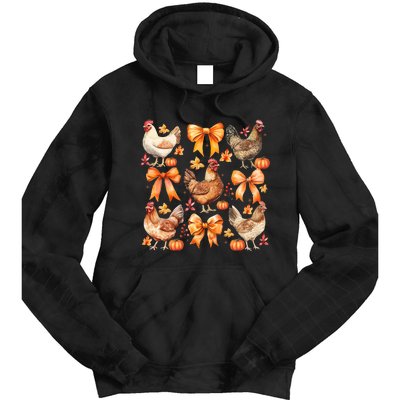 Chicken Fall Pumpkin Coquette Bow Tie Dye Hoodie