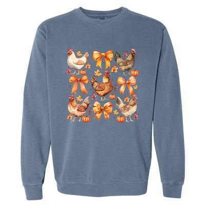 Chicken Fall Pumpkin Coquette Bow Garment-Dyed Sweatshirt