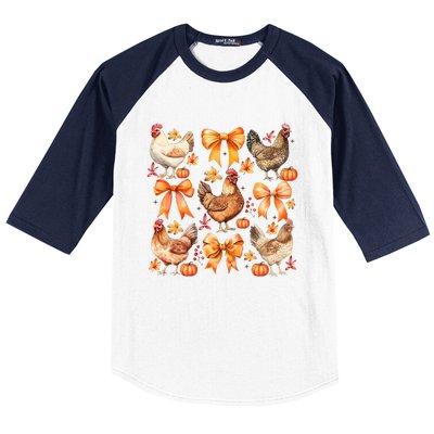 Chicken Fall Pumpkin Coquette Bow Baseball Sleeve Shirt