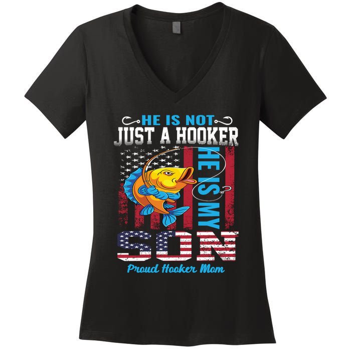 Cool Fishing Proud Hooker Mom Women's V-Neck T-Shirt