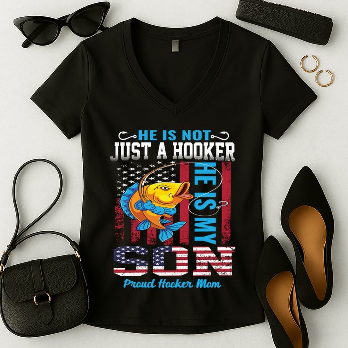 Cool Fishing Proud Hooker Mom Women's V-Neck T-Shirt