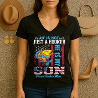 Cool Fishing Proud Hooker Mom Women's V-Neck T-Shirt