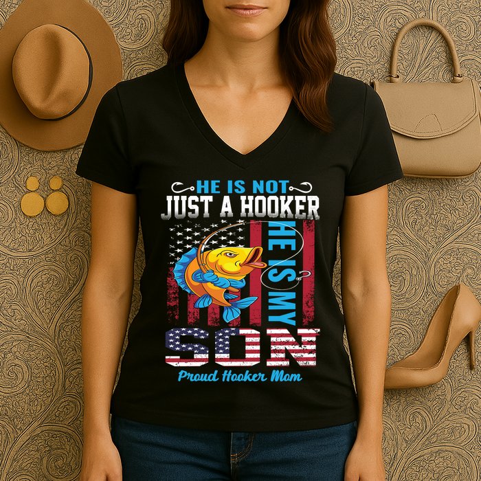 Cool Fishing Proud Hooker Mom Women's V-Neck T-Shirt