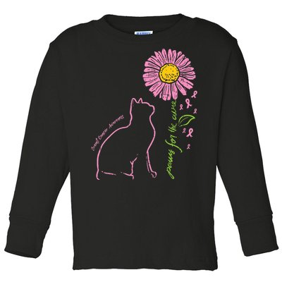 Cat Flower Paw For Cure Breast Cancer Awareness Support Gift Toddler Long Sleeve Shirt