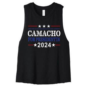 CAMACHO FOR PRESIDENTIN 2024 Presidential Election Humor Women's Racerback Cropped Tank