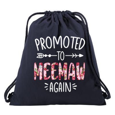 Cute Floral Promoted To Be Meemaw Again Mothers Day Gift Drawstring Bag