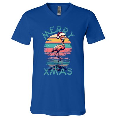 Christmas Flamingo Pink Flamingo Christmas Merry Xmas Gift V-Neck T-Shirt