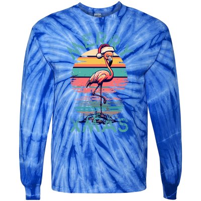 Christmas Flamingo Pink Flamingo Christmas Merry Xmas Gift Tie-Dye Long Sleeve Shirt