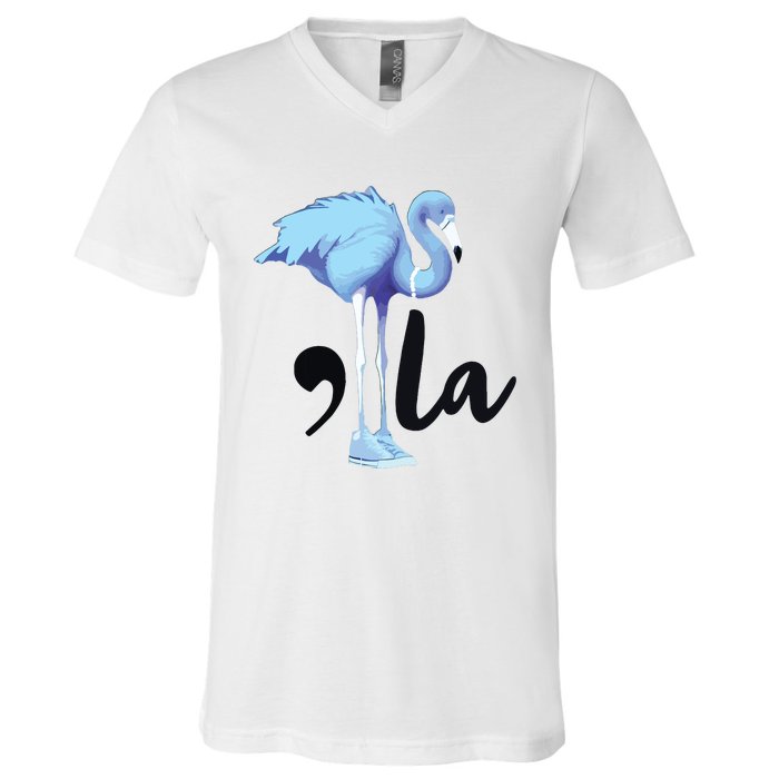 Commala Flamingo Pearls Comma La Flamingo Chucks V-Neck T-Shirt