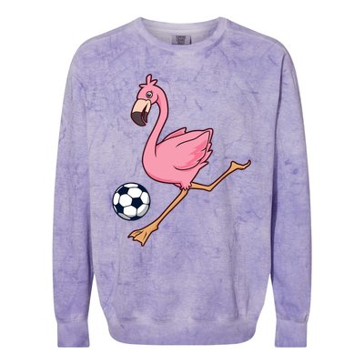 Cartoon Flamingo Playing Soccer Colorblast Crewneck Sweatshirt