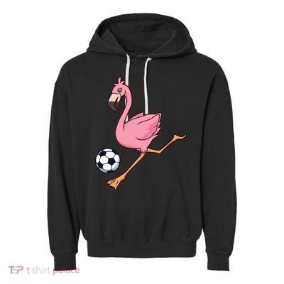 Cartoon Flamingo Playing Soccer Garment-Dyed Fleece Hoodie