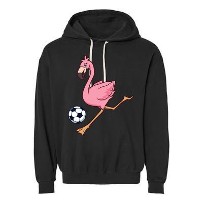 Cartoon Flamingo Playing Soccer Garment-Dyed Fleece Hoodie