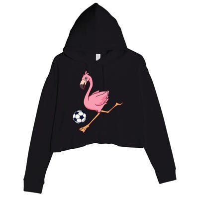 Cartoon Flamingo Playing Soccer Crop Fleece Hoodie