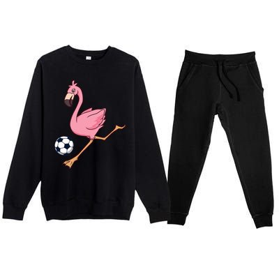 Cartoon Flamingo Playing Soccer Premium Crewneck Sweatsuit Set