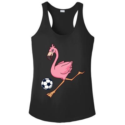 Cartoon Flamingo Playing Soccer Ladies PosiCharge Competitor Racerback Tank