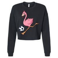 Cartoon Flamingo Playing Soccer Cropped Pullover Crew