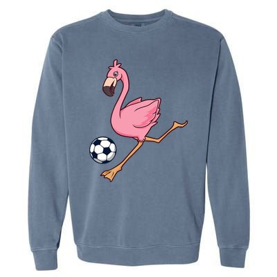 Cartoon Flamingo Playing Soccer Garment-Dyed Sweatshirt