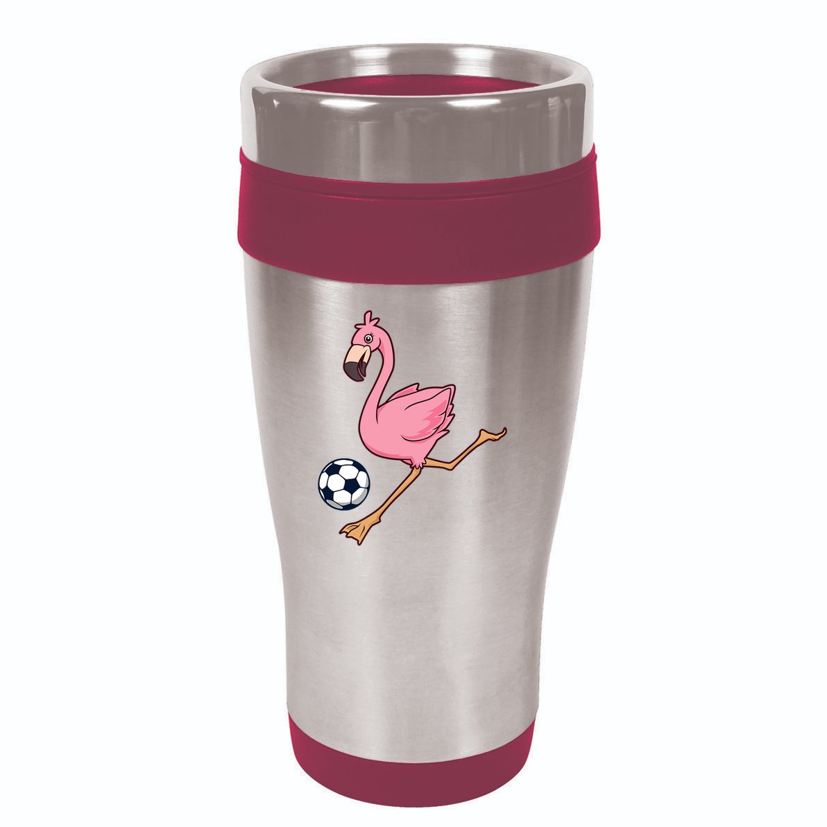 Cartoon Flamingo Playing Soccer 16oz Travel Tumbler