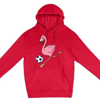 Cartoon Flamingo Playing Soccer Premium Pullover Hoodie