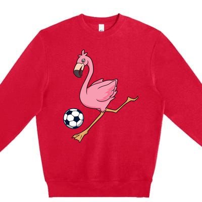 Cartoon Flamingo Playing Soccer Premium Crewneck Sweatshirt