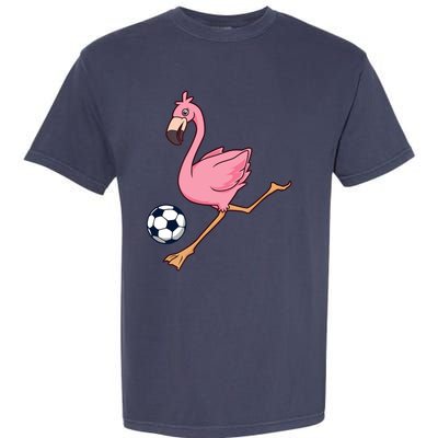 Cartoon Flamingo Playing Soccer Garment-Dyed Heavyweight T-Shirt