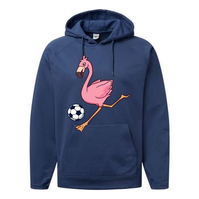 Cartoon Flamingo Playing Soccer Performance Fleece Hoodie