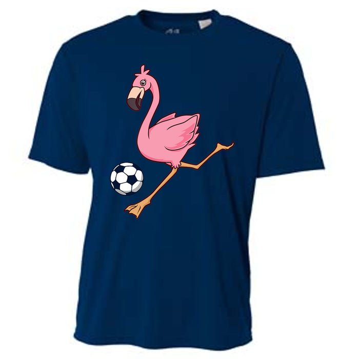 Cartoon Flamingo Playing Soccer Cooling Performance Crew T-Shirt