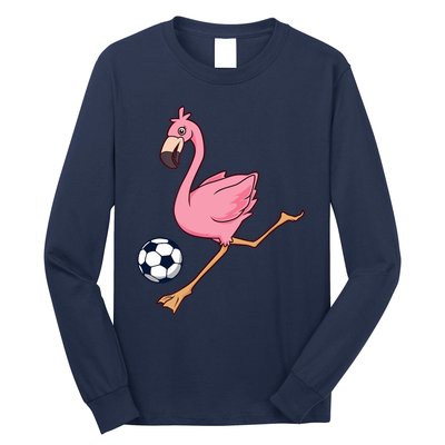 Cartoon Flamingo Playing Soccer Long Sleeve Shirt