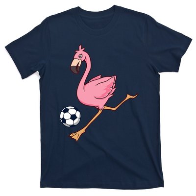 Cartoon Flamingo Playing Soccer T-Shirt