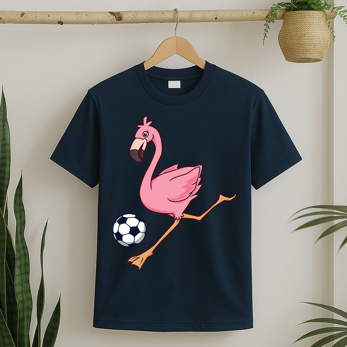 Cartoon Flamingo Playing Soccer T-Shirt
