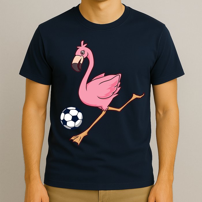Cartoon Flamingo Playing Soccer T-Shirt